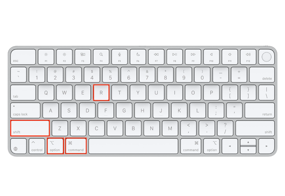 To boot your Mac into Recovery Mode and fix the installer information on the recovery server is damaged error, hold down the Shift, Option, Command, and R keys at the same time.