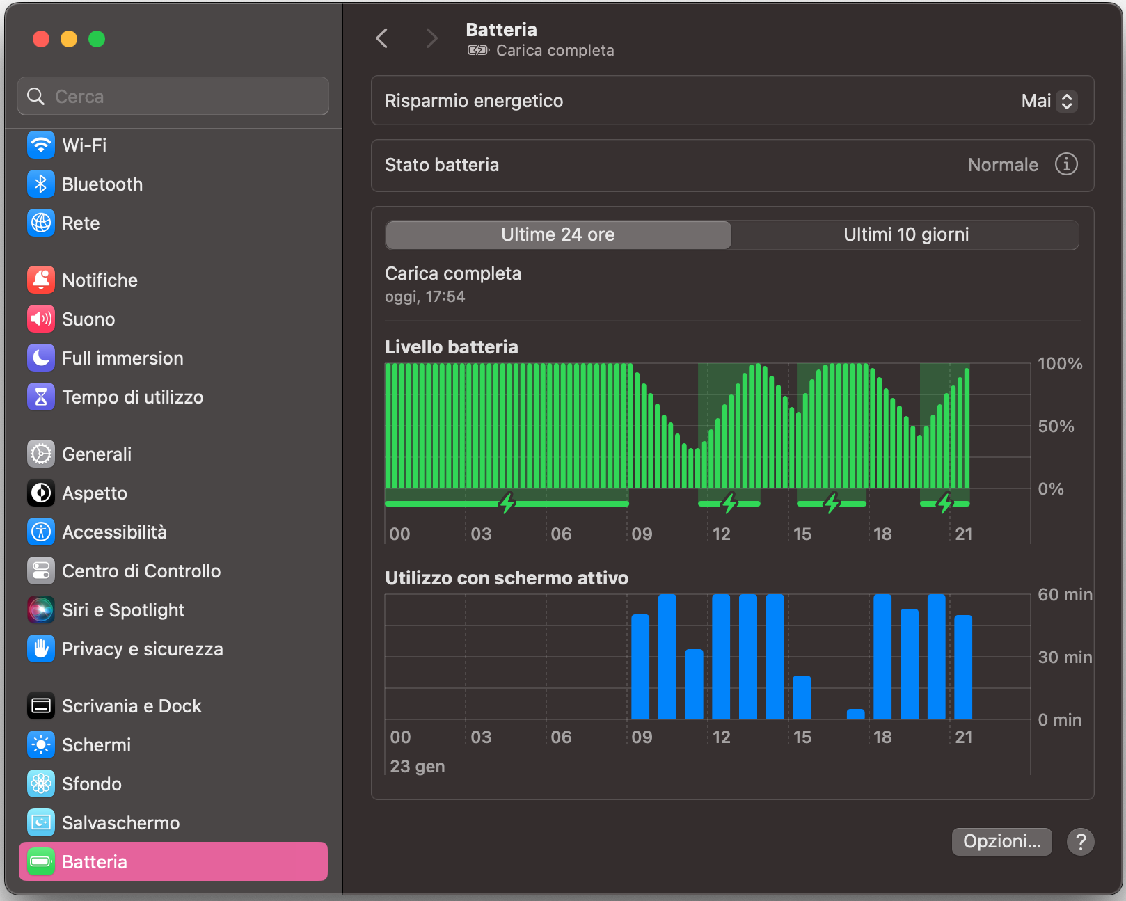 La ricarica ottimizzata della batteria impedisce al MacBook di restare sempre al 100%, cosa che a lungo termine può danneggiare la batteria.
