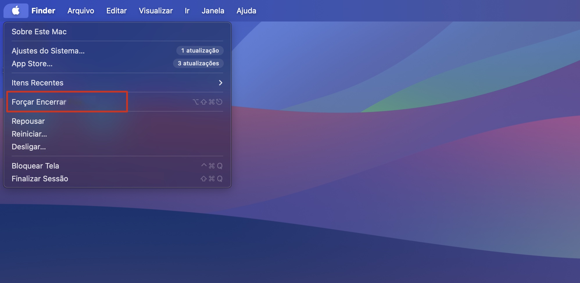 Reinicie o Finder e reinicie o Mac. Isso corrigirá qualquer falha temporária no Finder. Para isso, clique no menu Apple na barra de menus e escolha a opção Forçar Encerrar.