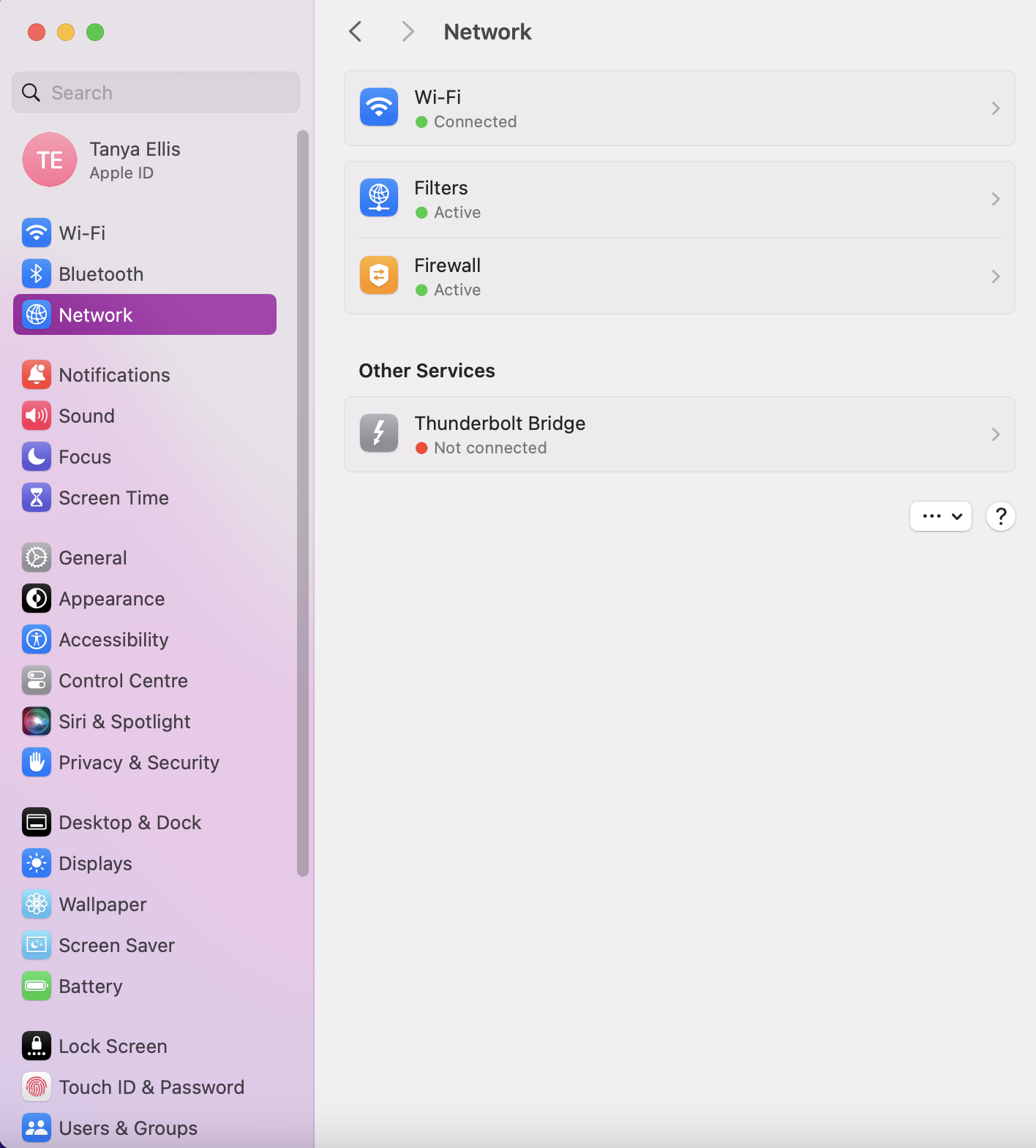 To see which network you’re connected to on your Mac, select Network from the left sidebar in System Settings.