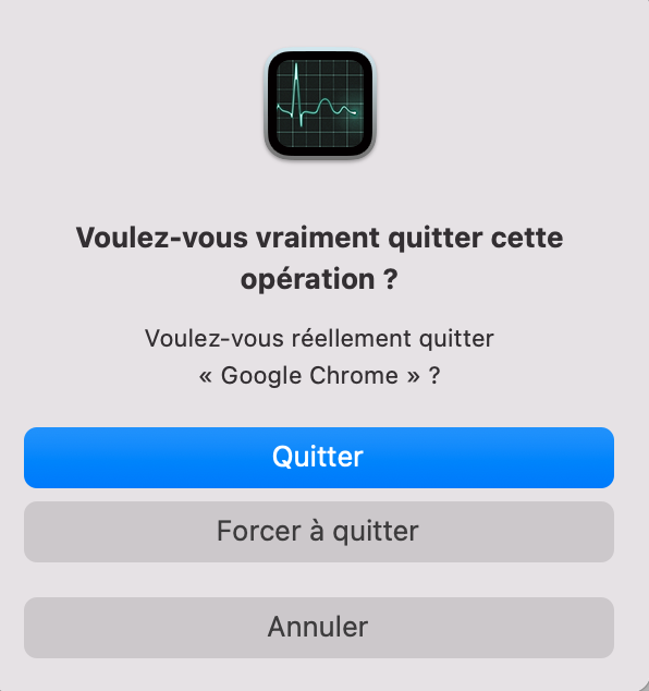 Cliquez sur Quitter dans la fenêtre qui s’affiche pour arrêter l’opération.