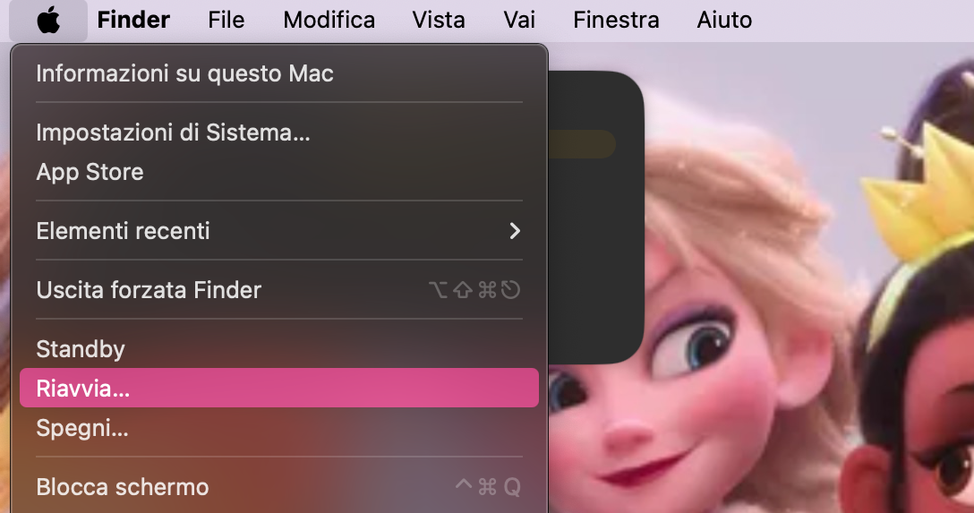 Fai clic sul menu Apple e seleziona l’opzione Riavvia dal menu a discesa.