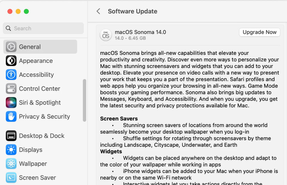 From the Software Update tab, you can click on Upgrade Now next to macOS Sonoma. Follow the on-screen instructions for the OS to download and install to your device correctly. You can check back to this tab for installation progress.