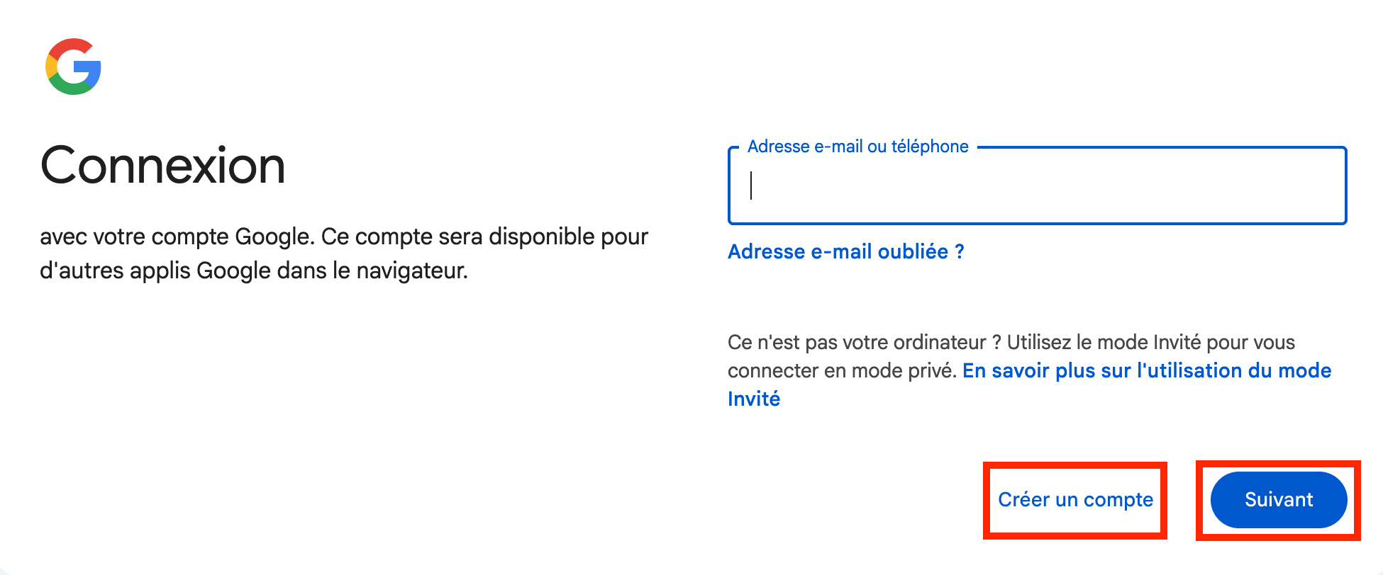Cliquez sur Créer un compte pour en ajouter un nouveau.