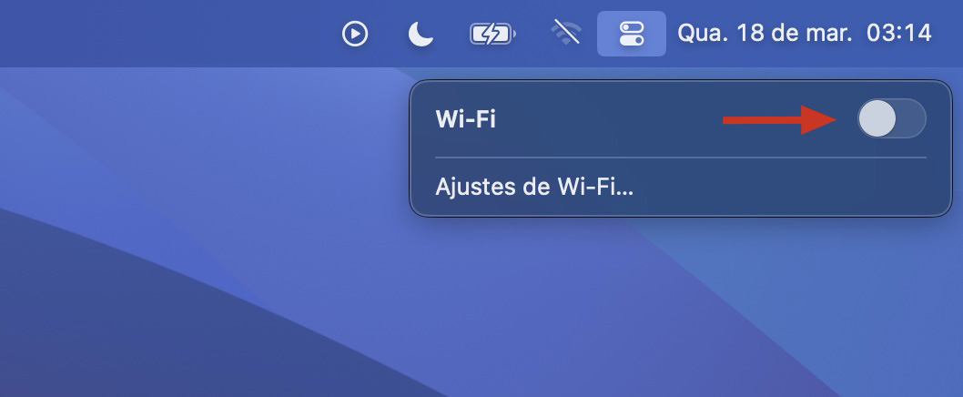 Desative o Wi-Fi pela barra de menus para economizar energia do Mac.