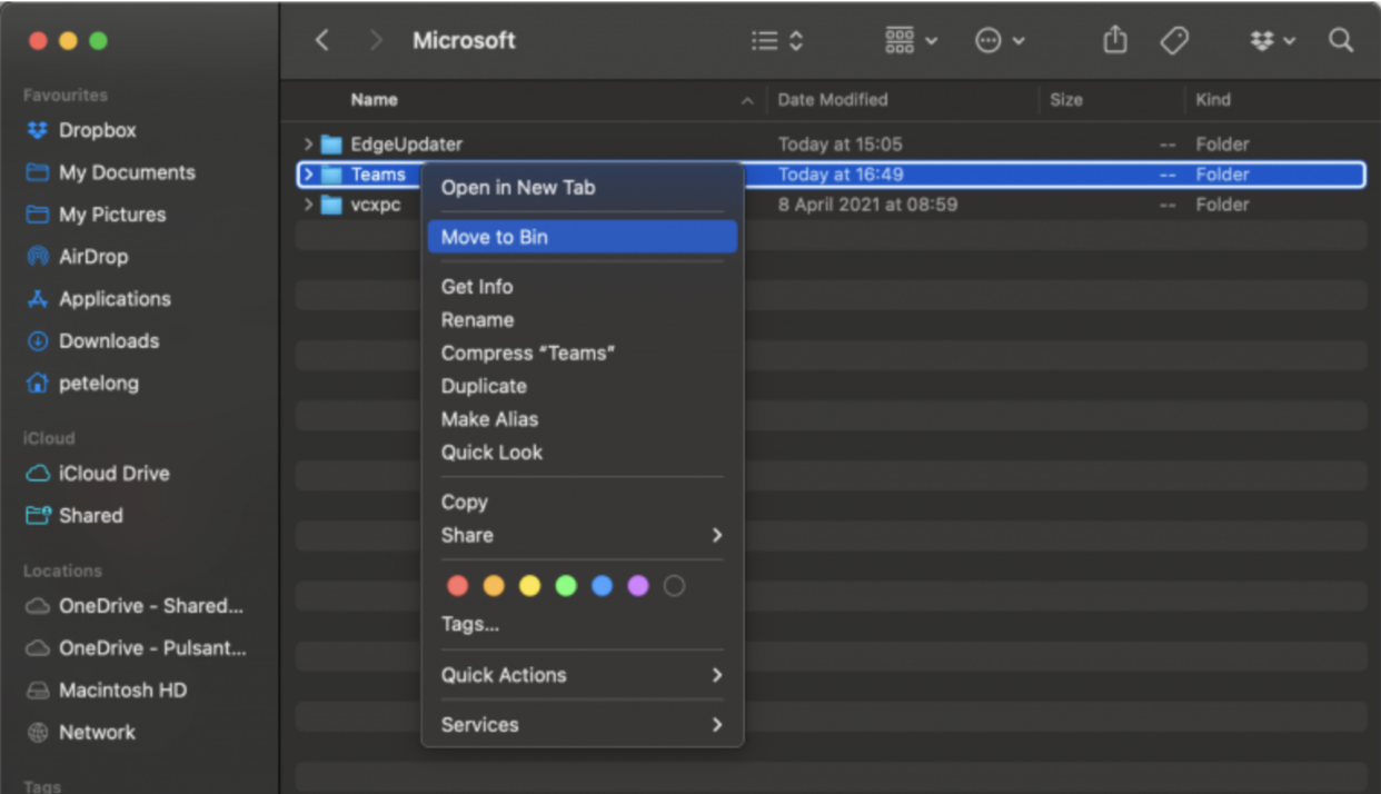Re-open the Go to Folder search box, and this time copy in the following path ~/Library/Containers. Look for the Teams Folder, right-click on it, and Move it to Bin. Re-open the Go to Folder search box, and this time copy in the following path ~/Library/Containers. Look for the Teams Folder, right-click on it, and Move it to Bin.