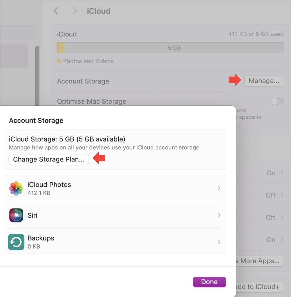 If you don't think your efforts of freeing up storage in iCloud have helped much you may want to upgrade your iCloud storage plan. To do this, go to your iCloud account via your Settings and click on Manage. Then you'll see the option to Change Storage Plan. If you don't think your efforts of freeing up storage in iCloud have helped much you may want to upgrade your iCloud storage plan. To do this, go to your iCloud account via your Settings and click on Manage. Then you'll see the option to Change Storage Plan.