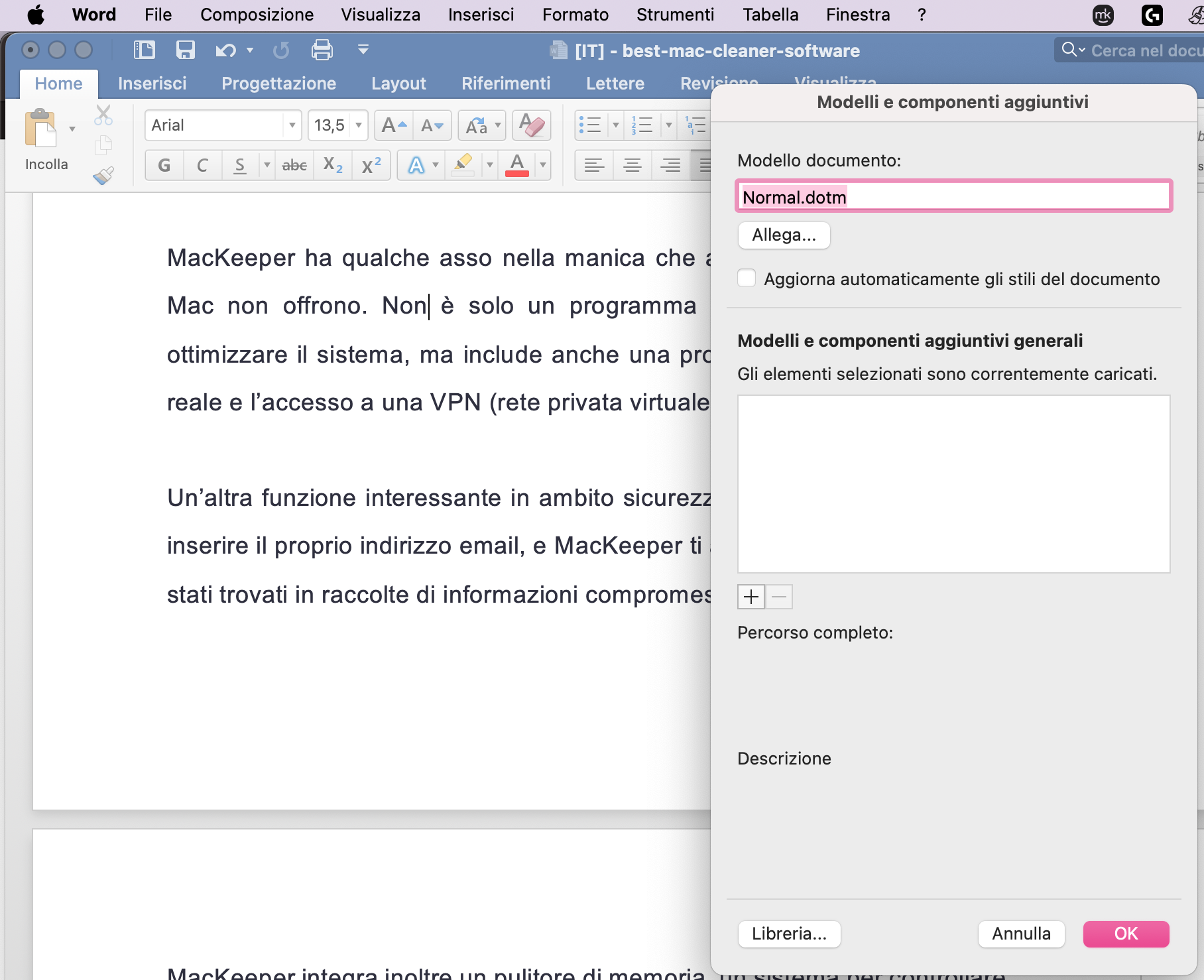 Nella finestra Modelli e componenti aggiuntivi, rivedi l'elenco dei componenti aggiuntivi installati e deselezionali tutti per disabilitare temporaneamente le estensioni che potrebbero causare i crash.