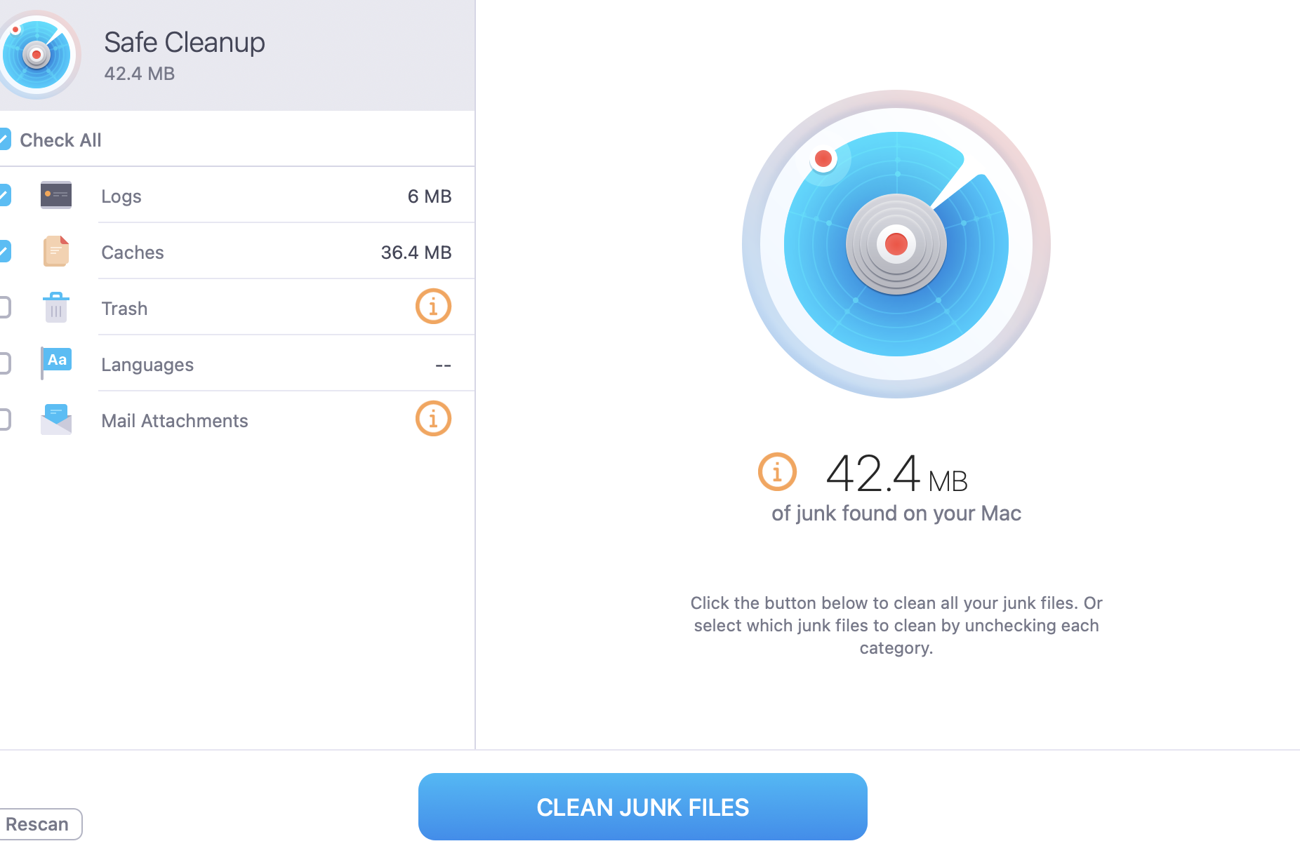 When the scan is complete on Mac High Sierra, tick what you want MacKeeper to remove and then click on Clear Junk Files to remove clutter from your Mac.
