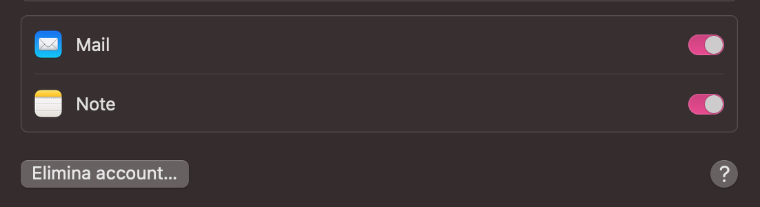 Dopo aver cliccato su Account, accederai alla gestione degli account nelle Impostazioni di sistema del Mac. Da qui potrai scegliere l’indirizzo email da rimuovere: ti basta cliccare su Elimina account e confermare la scelta.
