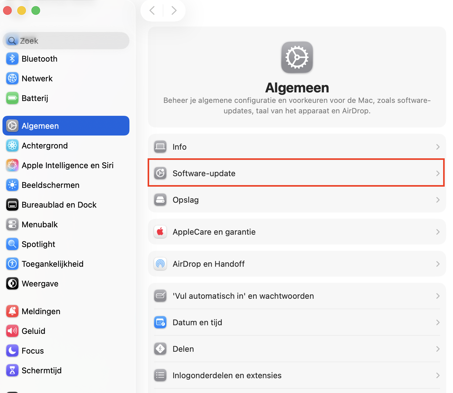Ga in de Systeeminstellingen van je Mac naar Algemeen en kies Software-update. Van daaruit scant je Mac automatisch op openstaande macOS-updates die invloed kunnen hebben op je internetverbinding of snelheid.