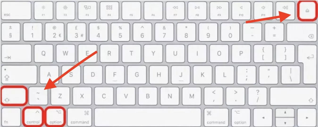 På Intel-Mac kan du manuellt utföra en SMC-återställning genom att trycka på den här knappkombinationen. Detta kan hjälpa mot överhettning och fläktproblem.