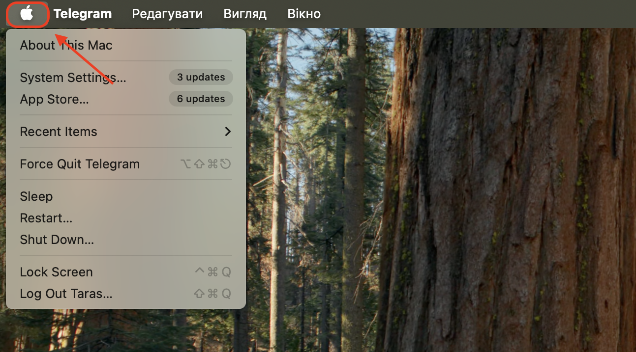 Click the Apple menu in the top-left corner of your screen to access system options like System Settings, Sleep, Restart, and Shut Down.
