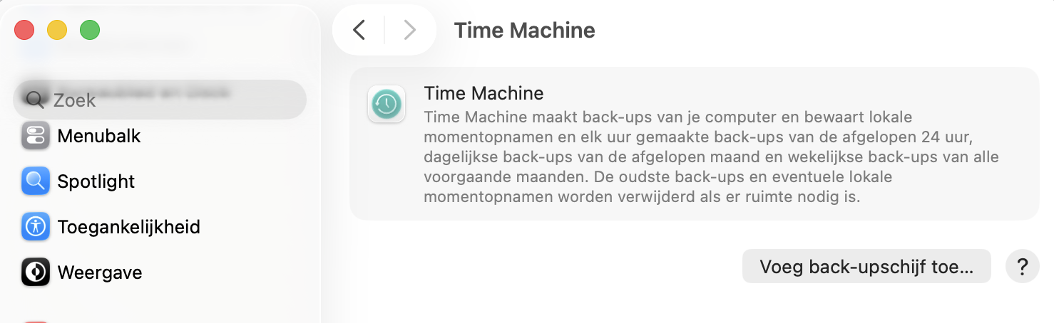 Vink in de Time Machine-instellingen het vakje aan naast Toon Time Machine in de menubalk, klik op het app-pictogram in het bovenste menu en selecteer de optie Ga naar Time Machine.