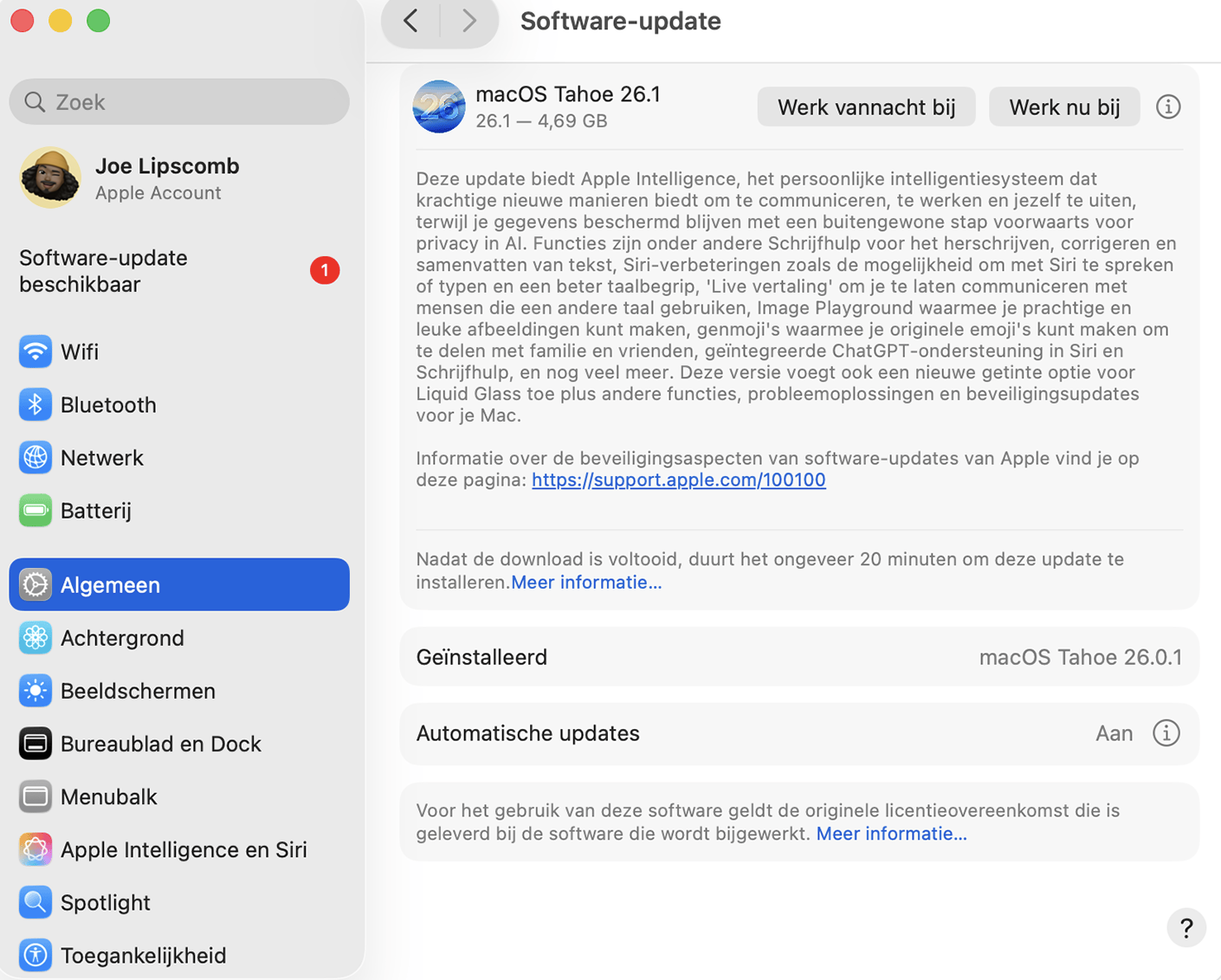 Ga in de Systeeminstellingen van je Mac naar Algemeen > Software-update en controleer of er updates beschikbaar zijn die je kunt installeren.