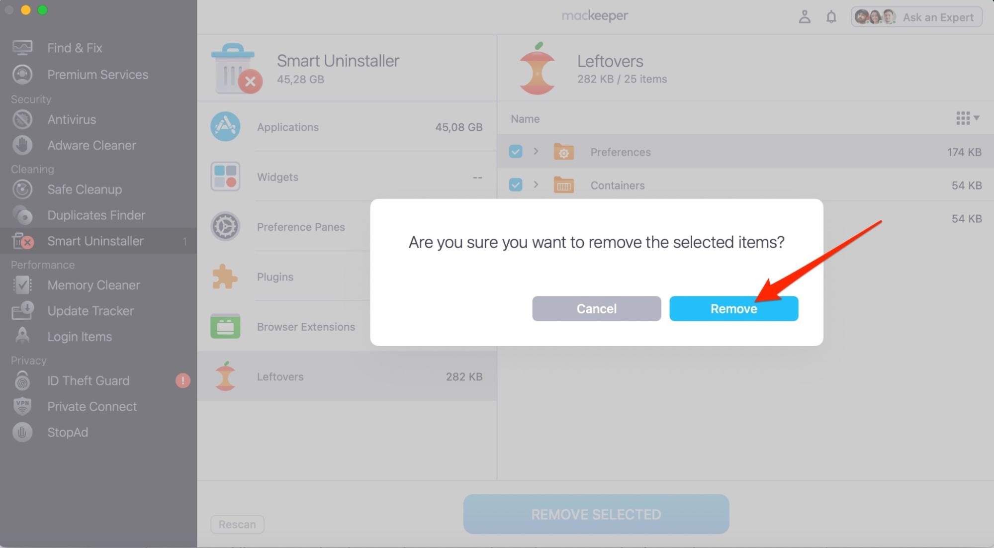 The pop-up menu will ask you to either cancel your choice—or to delete the program by hitting Remove. Choose the latter