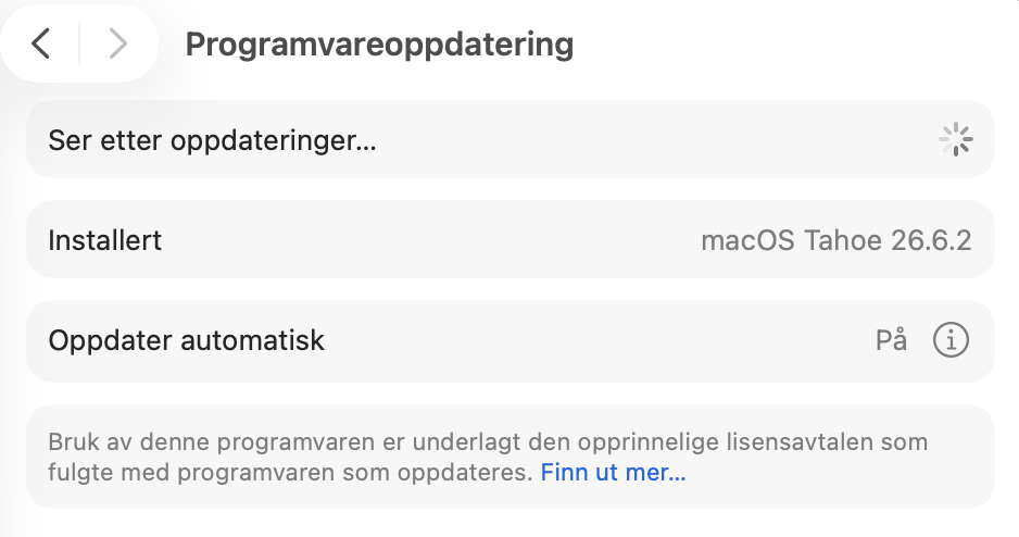 Hvis Macen din finner noen ventende macOS- eller App Store-oppdateringer, listes de her, klare for deg å klikke på Oppdater.