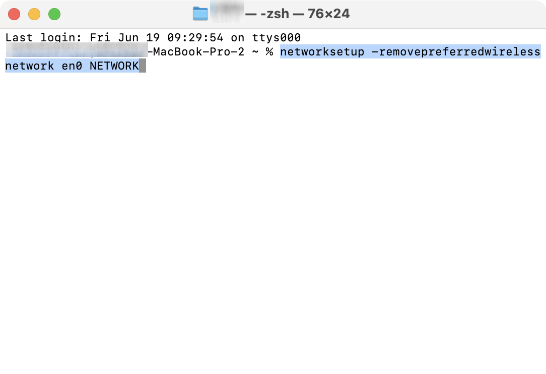 To get rid of a Wi-Fi network on your Mac, use the following command in Terminal: networksetup -removepreferredwirelessnetwork en0 NETWORK.