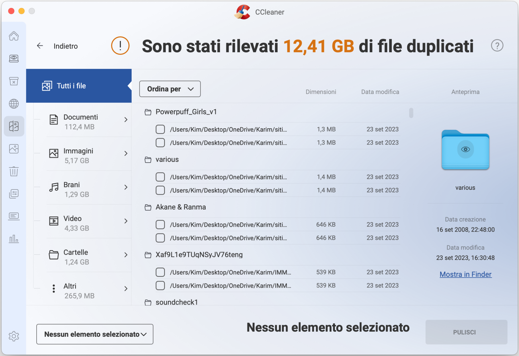 Utilizza CCleaner per Mac per trovare file duplicati. Una volta fatto ciò, puoi rimuoverli senza causare troppi problemi al resto del tuo dispositivo. Elimina duplicati di qualsiasi tipo.