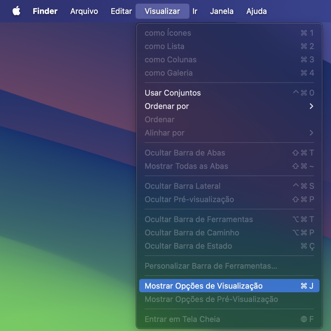 Para acessar as Opções de Visualização, clique no botão Visualizar na barra de menus e selecione a opção correspondente.