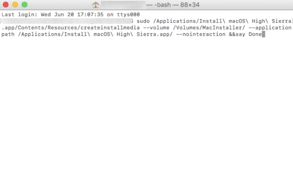 To turn your external disk into a bootable installer in a High Sierra Mac, launch Terminal and enter the command.
