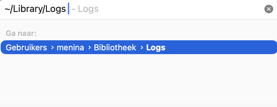 Typ vervolgens in het venster Ga naar map `~/Library/Logs` en klik op Ga om de map Logs op je Mac te openen.
