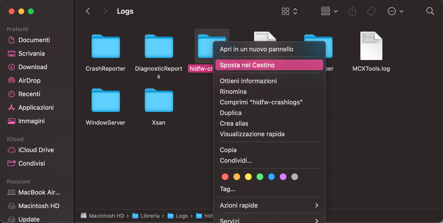 Se trovi file che non riconosci o che ti sembrano sospetti, fai clic destro e seleziona Sposta nel Cestino per eliminarli dalla Libreria. Poi ricordati di svuotare il Cestino per rimuoverli definitivamente dal dispositivo.