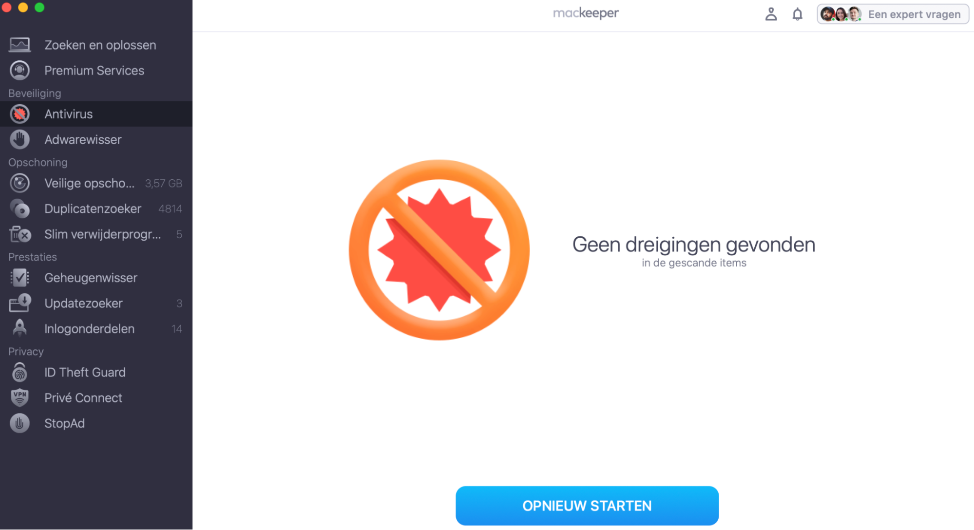 Wanneer de scan is voltooid, toont de app een overzicht van de gevonden bedreigingen, als die aanwezig zijn. Je kunt ervoor kiezen om ze in quarantaine te plaatsen of te verwijderen.