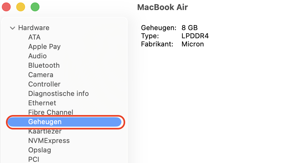 Selecteer in Systeemrapportage Geheugen in de zijbalk en zoek naar beschikbare slots of het label Upgradebaar om te bevestigen of RAM kan worden toegevoegd.