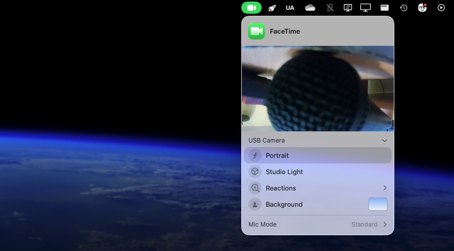 Click the green FaceTime icon in your menu bar, and you’ll bring up a list of different effects you can apply to your FaceTime call.