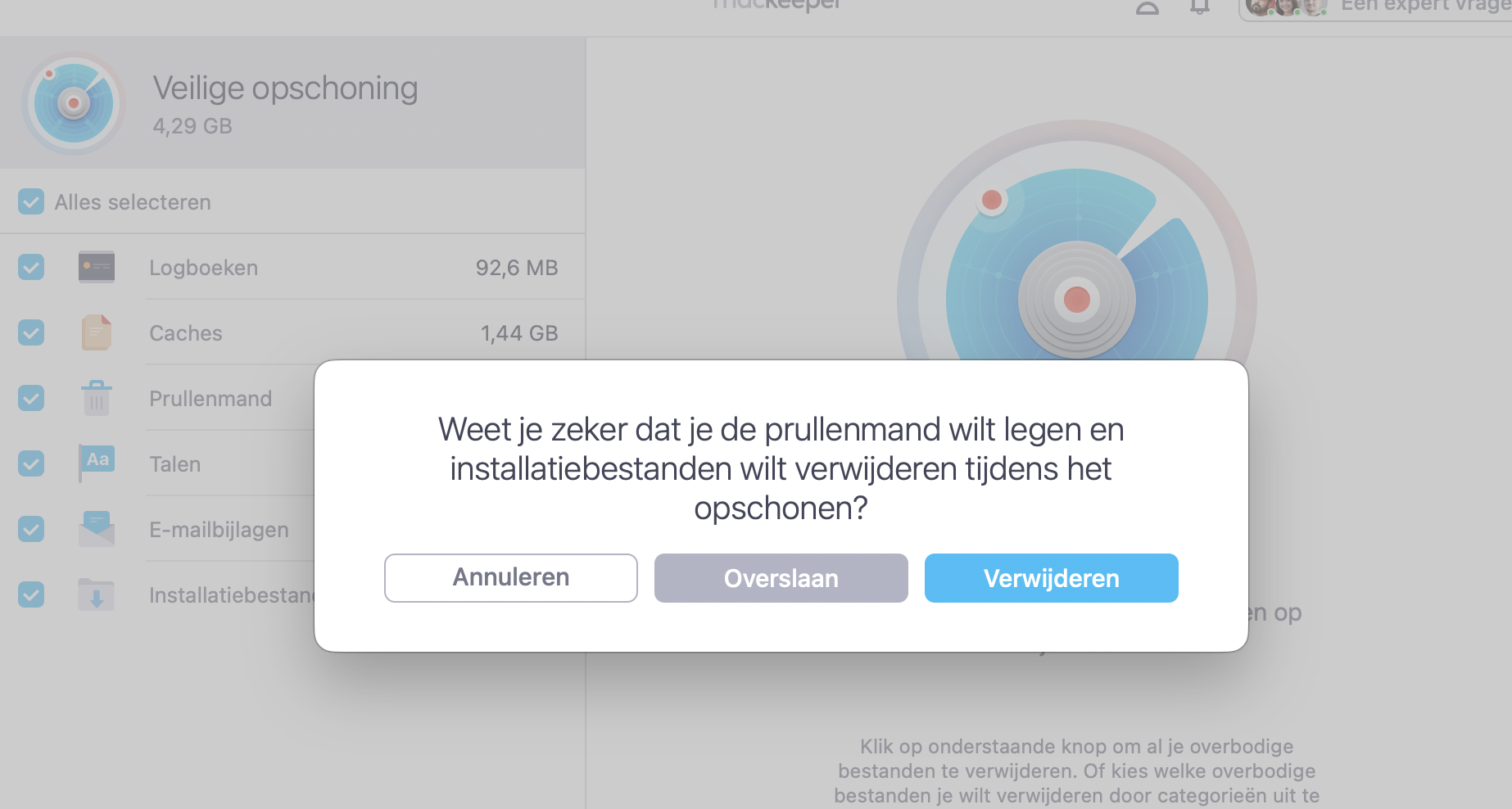 Klik op Verwijderen om de prullenmand te legen.