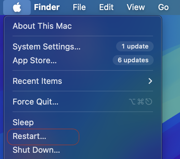To perform system recovery and reinstall a clean macOS version, first go to Apple menu and choose Restart your Mac option.