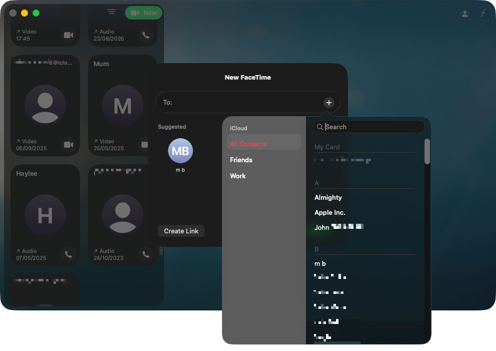 You can also start a call by clicking the ‘New’ button, then searching for a contact, or browsing for their name in your contacts list.