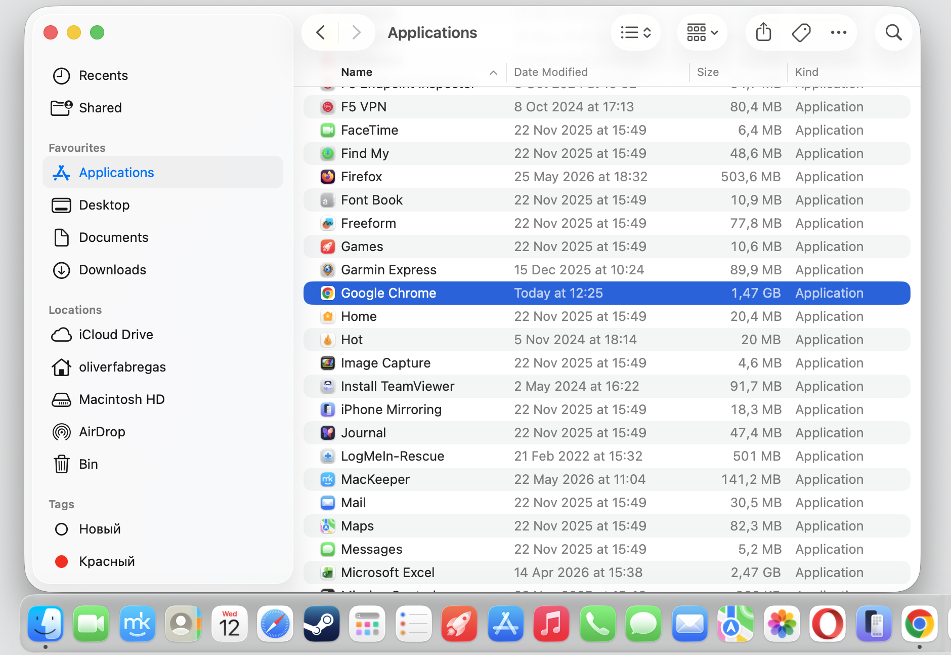 The macOS Dock on an Apple laptop with the Google Chrome icon, reopened after a restart to check the crashing browser is stable.