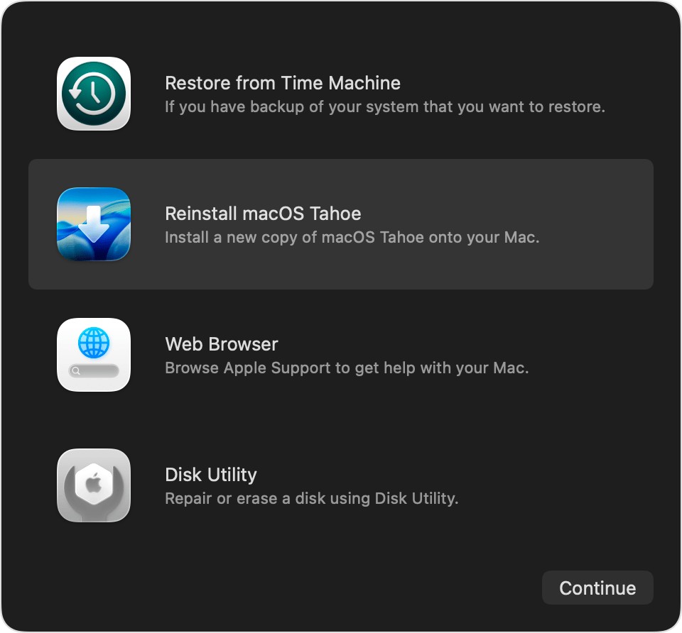 After wiping your hard drive using Disk Utility in Recovery mode, use the 'Reinstall macOS' option in Recovery mode and follow the on-screen prompts to reinstall your operating system.