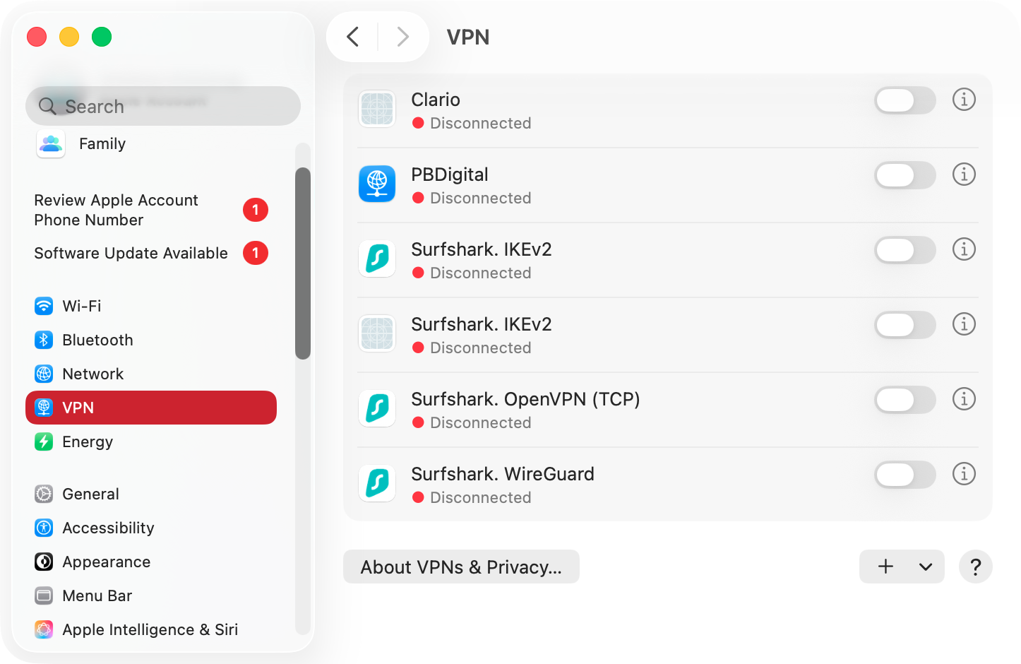 VPNs are a great way to protect your privacy, but they can also interfere with Discord's update process. You can deactivate VPNs from their own settings, but you can also do it in System Settings > VPN.