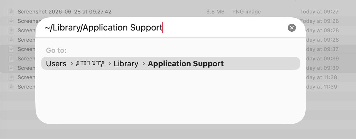 In the search field, type in or paste '~/Library/Application Support', then press Enter. This will take you to your macOS profile's Application Support folder, which contains lots of important hidden files.