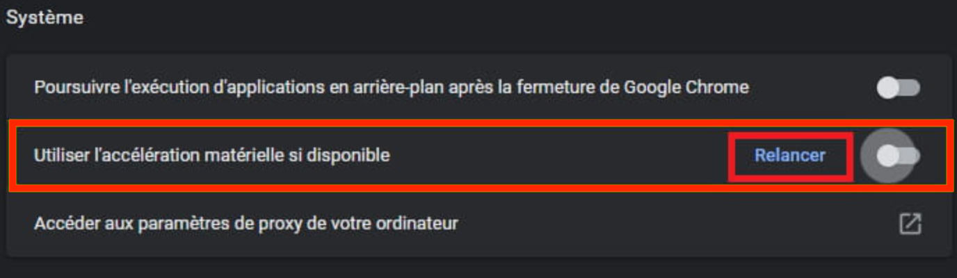 Cliquez sur Relancer pour que vos changements soient pris en compte.