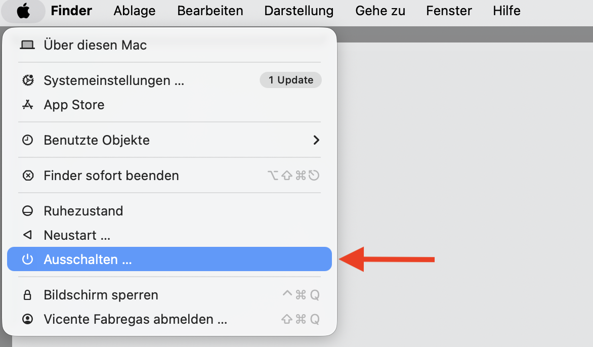 Wenn der Papierkorb auf dem Mac nicht geleert wird, versuchen Sie, Ihren Mac auszuschalten, indem du zu Apple-Logo > Ausschalten gehen. Verwenden Sie anschließend den abgesicherten Modus.