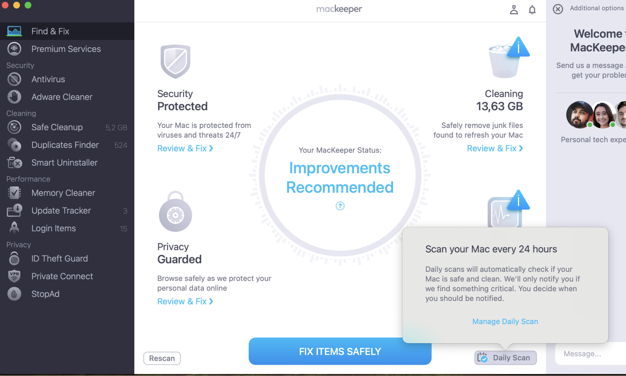 You might turn on the Daily Scan for malfunctions for your Mac. To do it, tick the corresponding button.