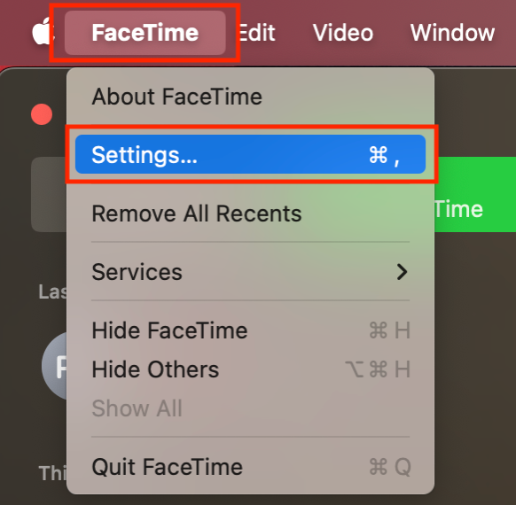 To turn off FaceTime on your MacBook, launch FaceTime on your device, click FaceTime in the menu bar, then select Settings from the dropdown list.