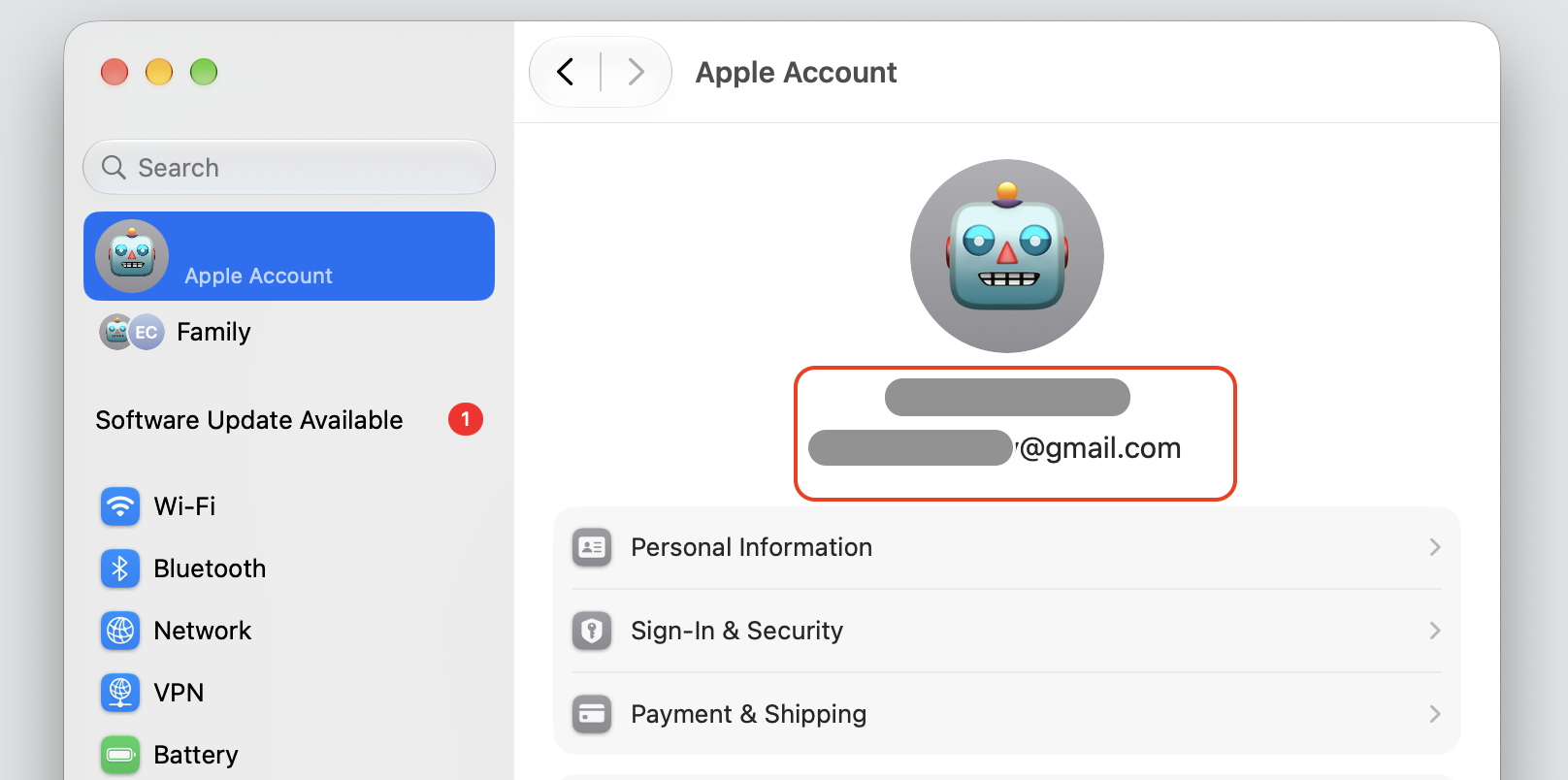 The Apple Account sign-in screen in System Settings on a MacBook, used so iCloud Keychain can sync passwords across your Apple devices.
