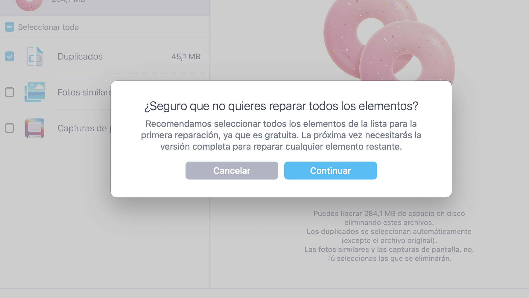 Confirma tu decisión y haz clic en continuar para finalizar el proceso. Puede encontrar los archivos eliminados en la Papelera si desea devolverlos.