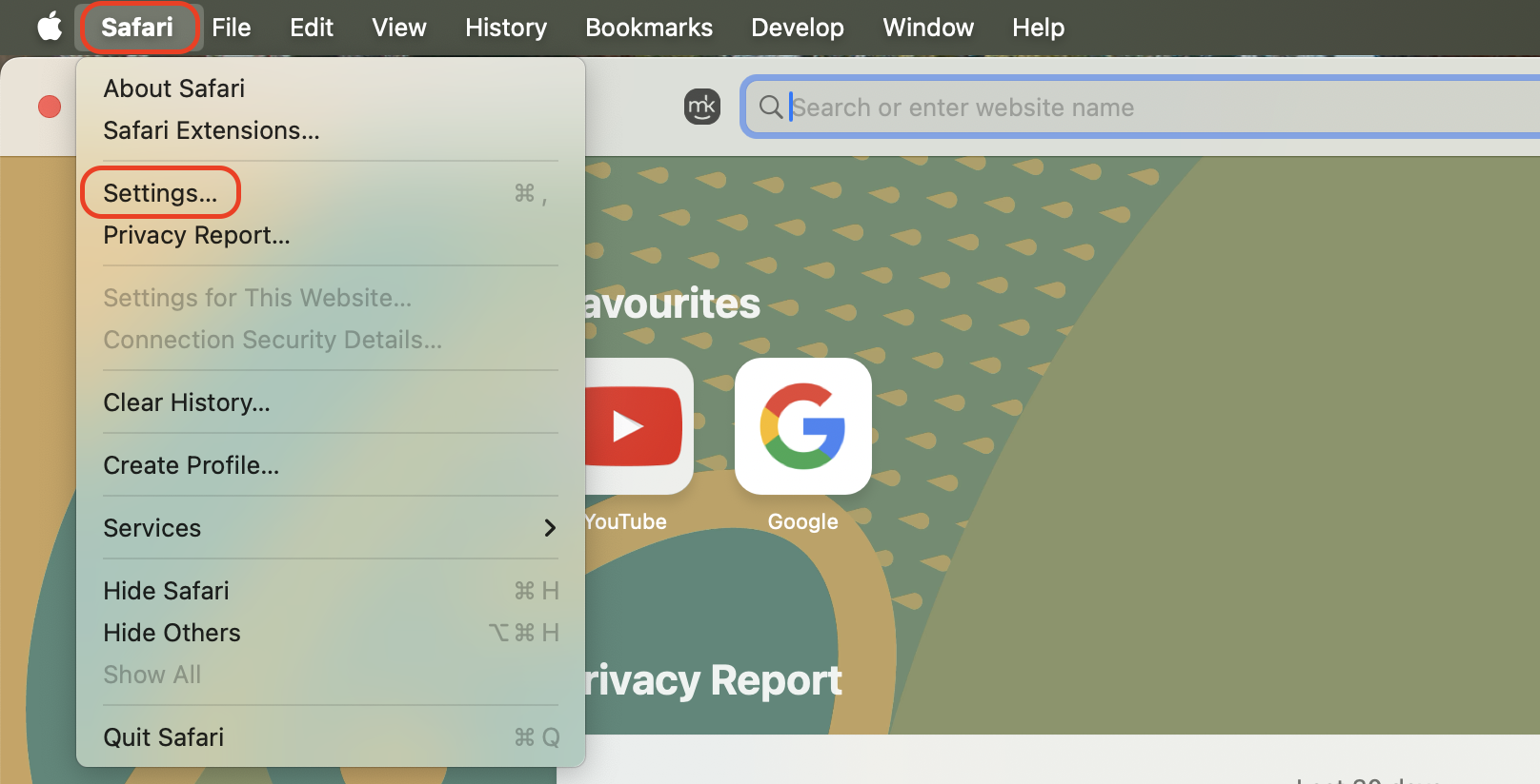 Open Safari on your Mac, click Safari in the top menu bar, and choose Settings to access browser preferences and manage privacy, extensions, and website data.