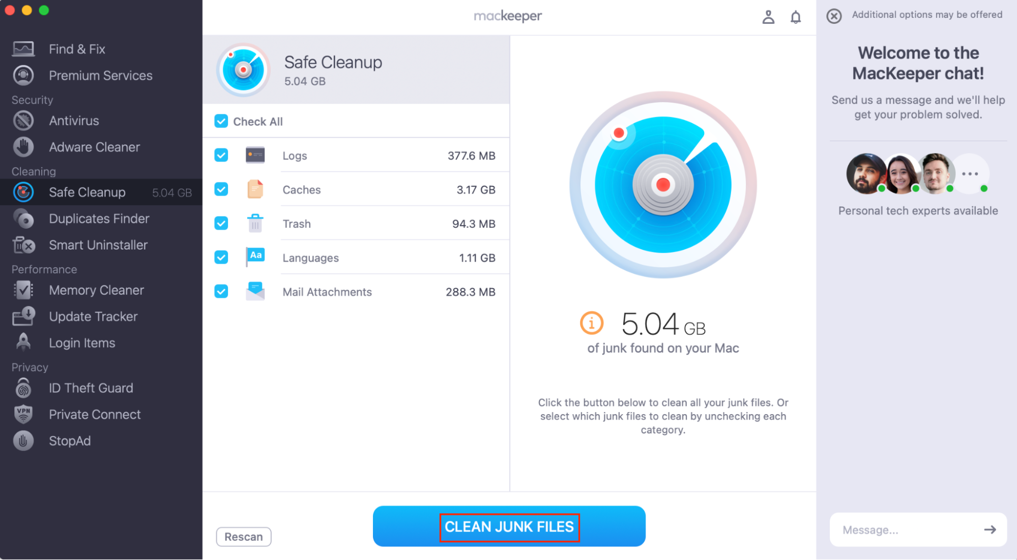 To free up space on your Mac, Clean Junk Files with MacKeeper's Safe Cleanup. This can help with the problem of iCloud Drive taking up space on Mac.