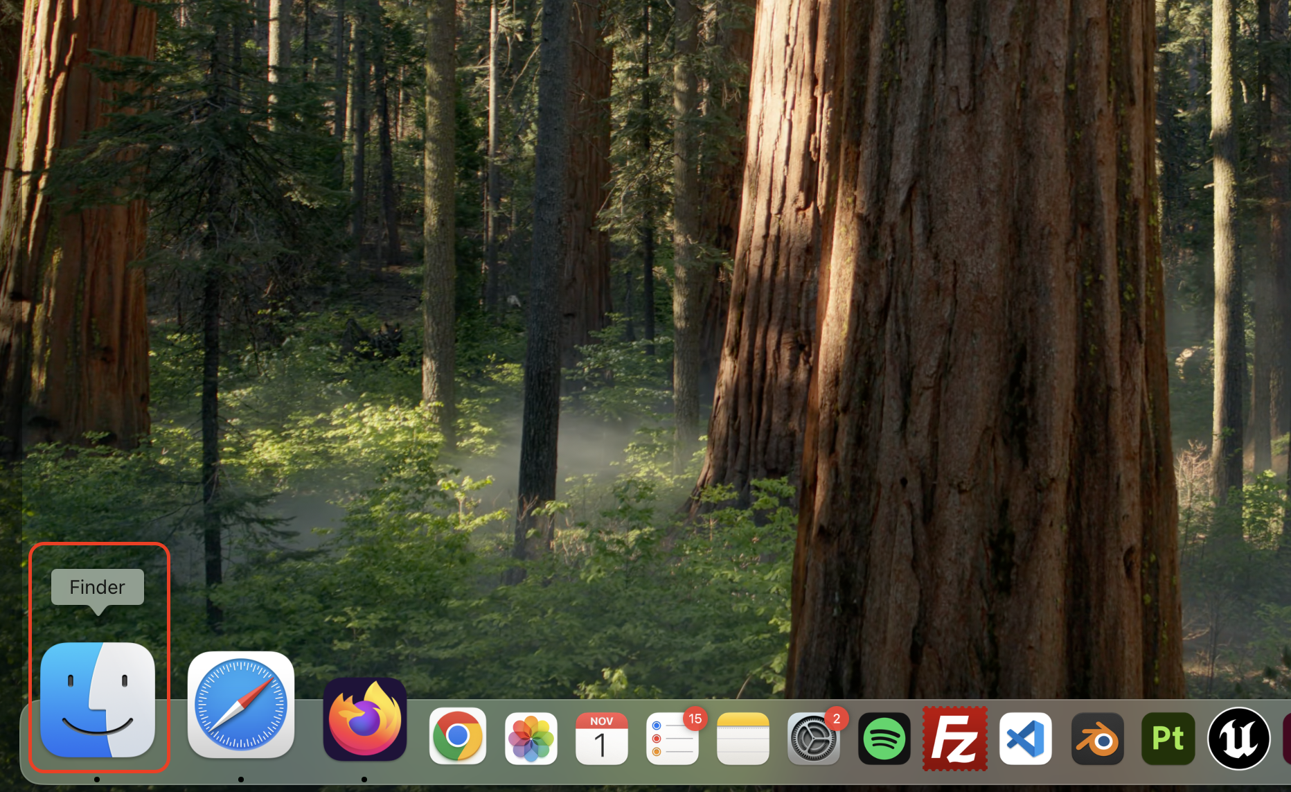 Open Finder on your Mac by clicking its icon in the Dock to access files, folders, and system directories for manual Safari cleanup.
