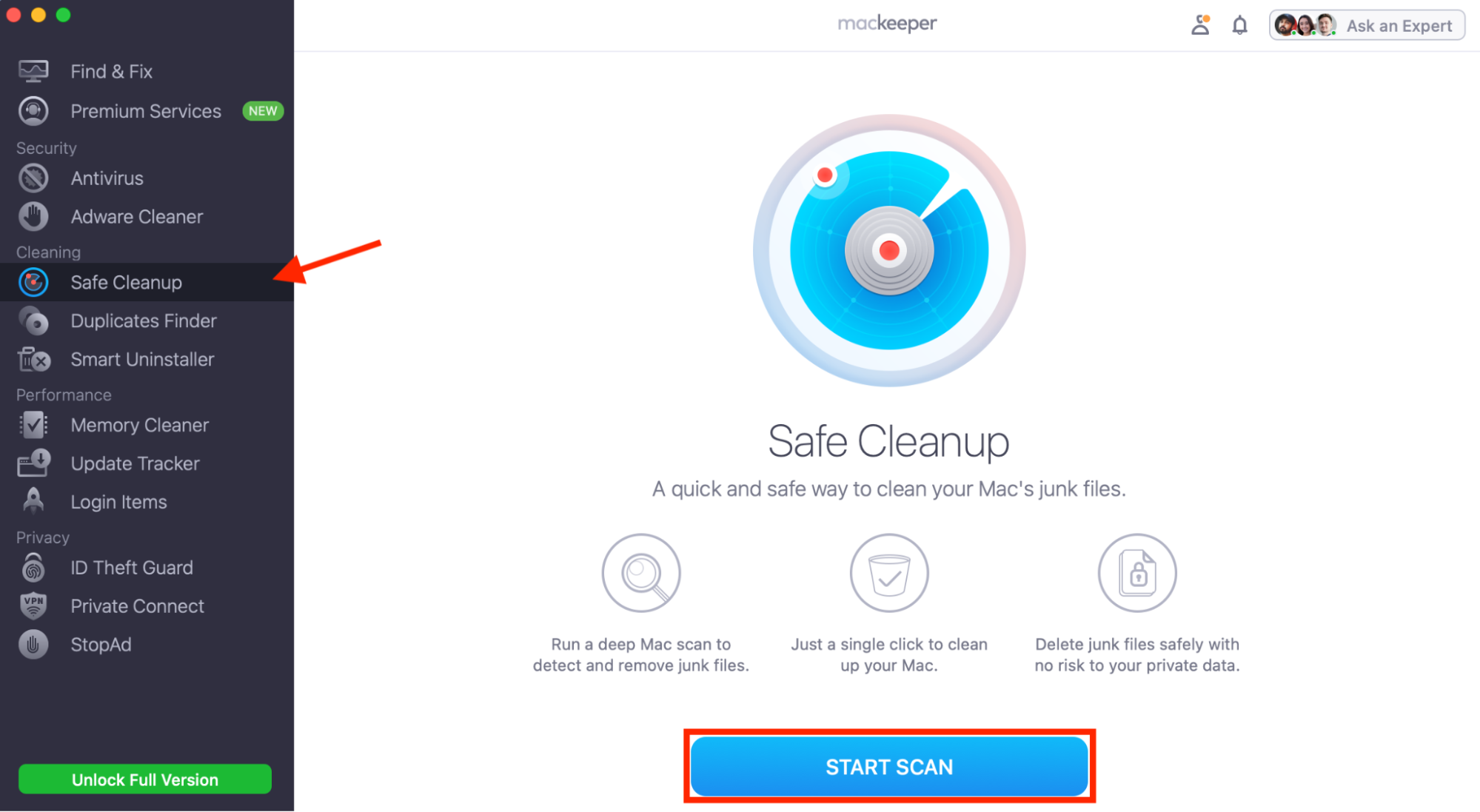 Click Start Scan to find hidden junk on your system, which you can then delete to free up storage space on your computer.