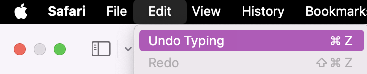 Another way you can undo on Mac is by heading to the menu bar at the top of the app or document window tab. Click on Edit >Undo to restore your lost content.