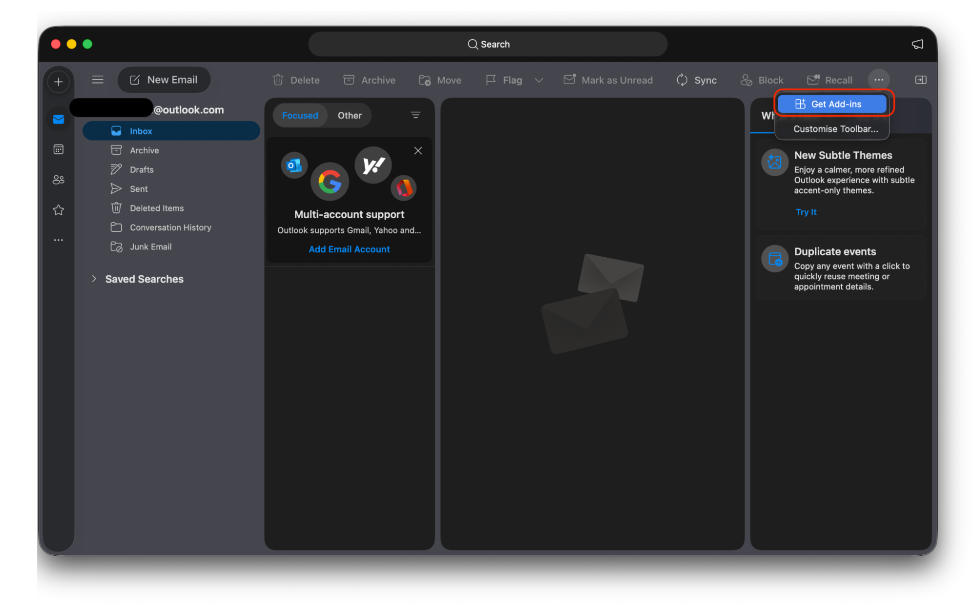 In Home, select Get Add-ins (or the three-dot menu), followed by My Add-ins. This will disable add-ins and may reduce CPU usage.
