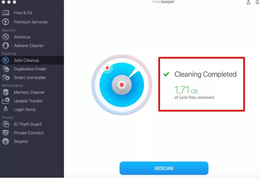 When your Mac Catalina is clean of junk files, you’ll see confirmation in the MacKeeper app.